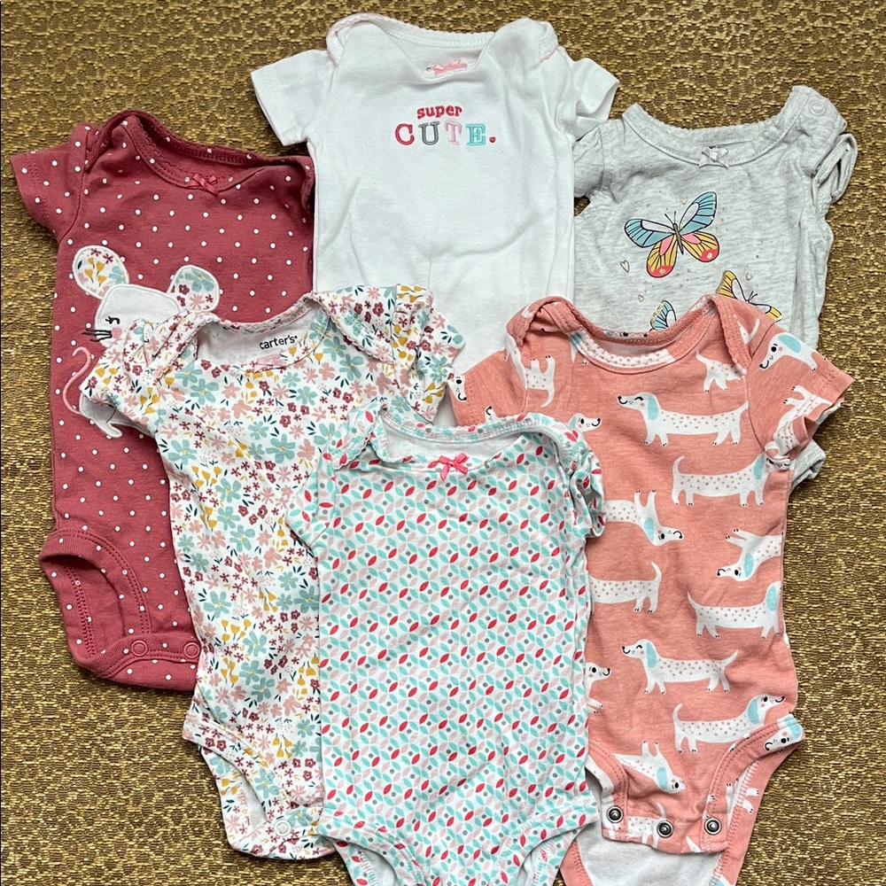 6 Pack Carter's Multicolor Baby Bodysuits Set